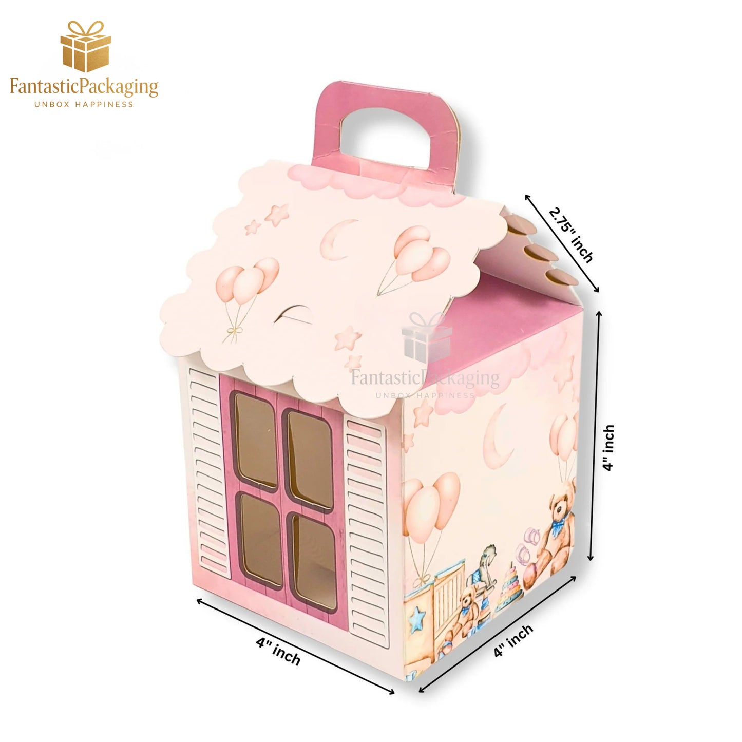 Pink Dream Hut Gift Box ā Adorable Baby-Themed Cottage Packaging (4"x4"x6.75")