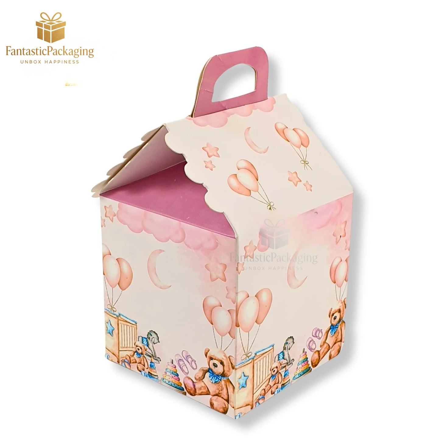 Pink Dream Hut Gift Box ā Adorable Baby-Themed Cottage Packaging (4"x4"x6.75")