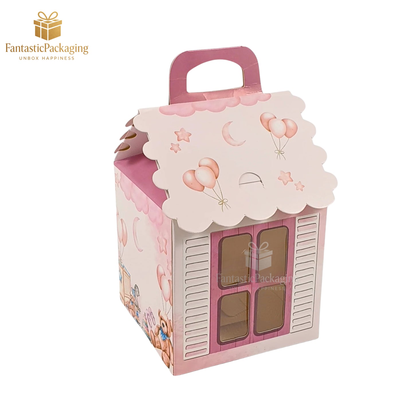 Pink Dream Hut Gift Box ā Adorable Baby-Themed Cottage Packaging (4"x4"x6.75")