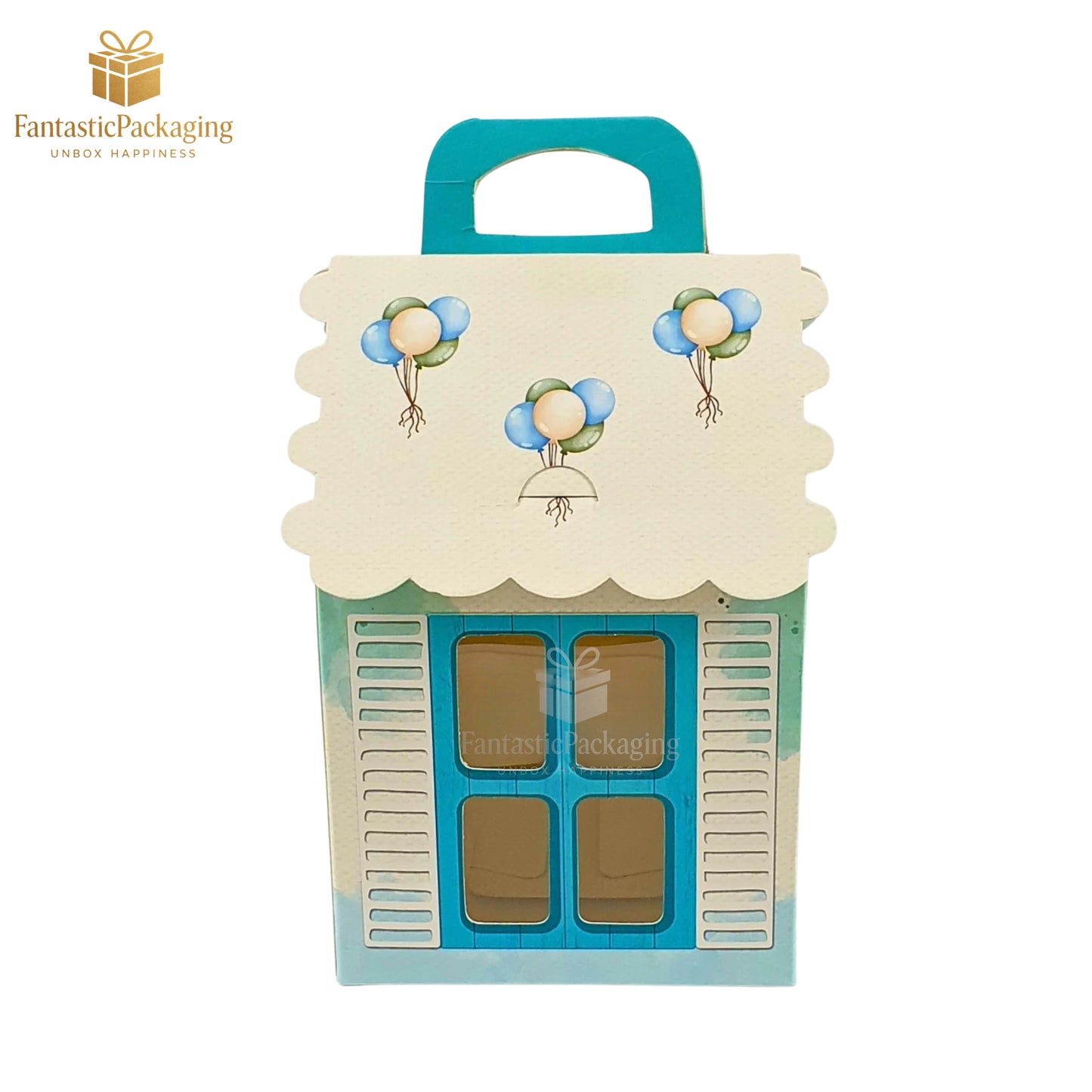 Blue Sky Hut Gift Box – Adorable Cottage-Style Baby Theme Packaging (4"x4"x6.75")