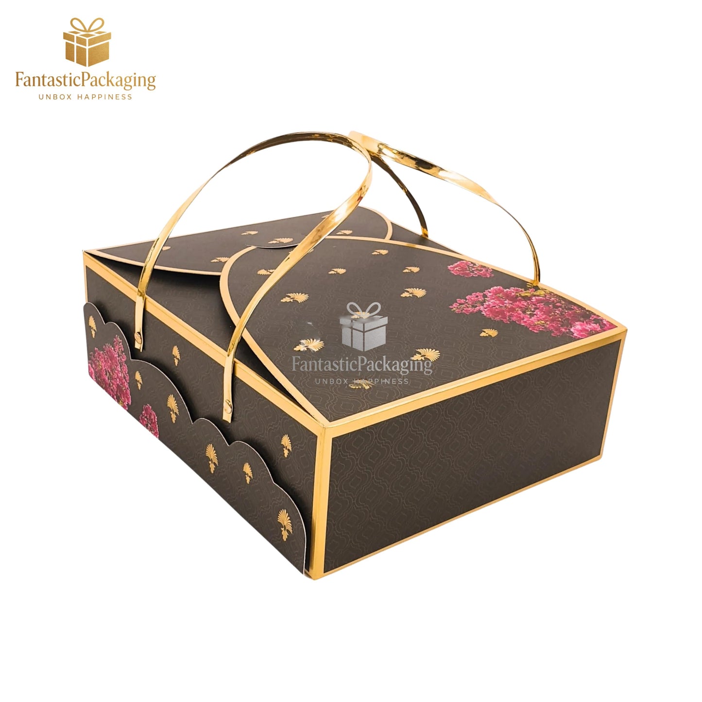 πΈ Luxury Floral Handle Gift Box | Elegant Brown & Gold
