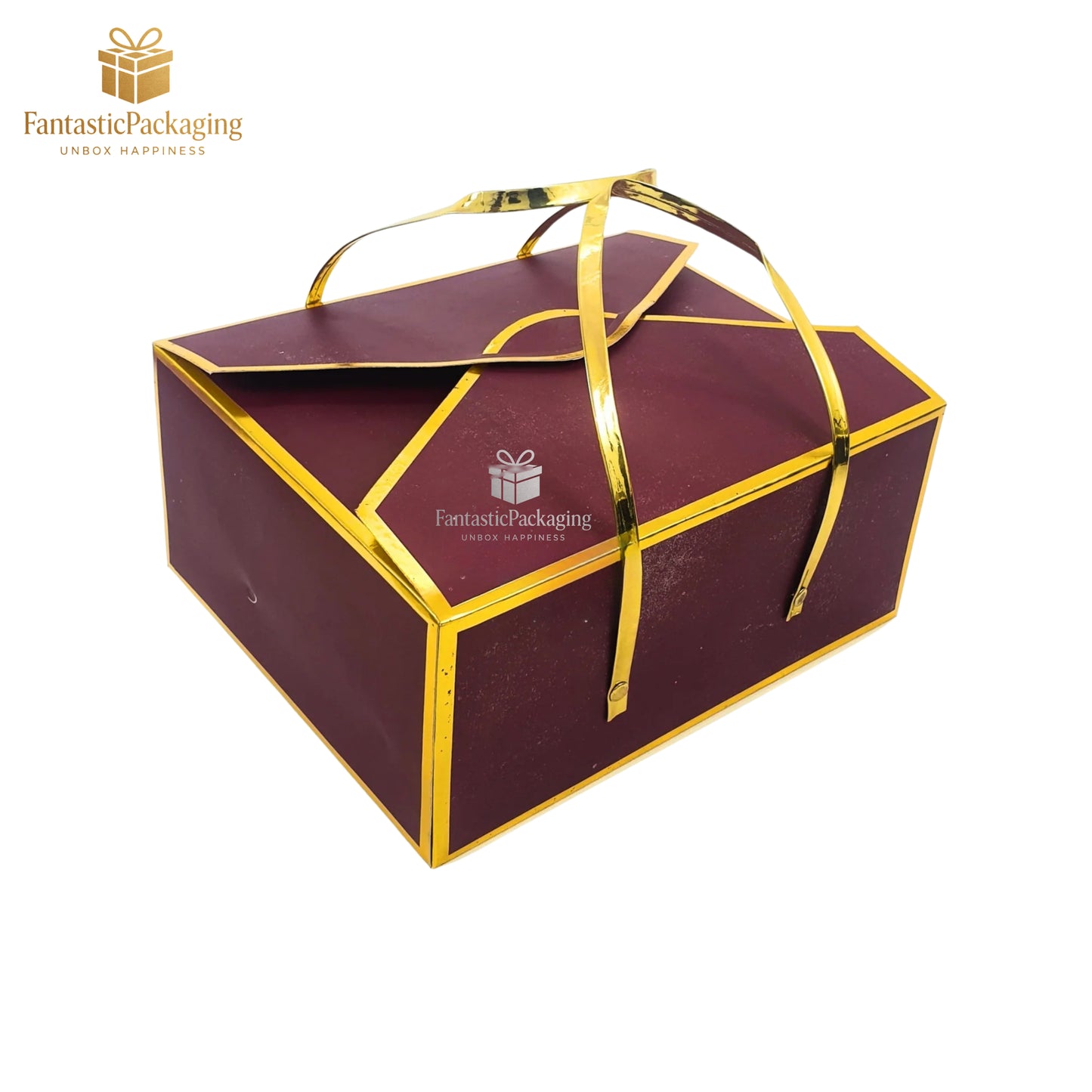 Regal Maroon Luxe Gift Box with Golden Handle ā 10"x8"x4.5"