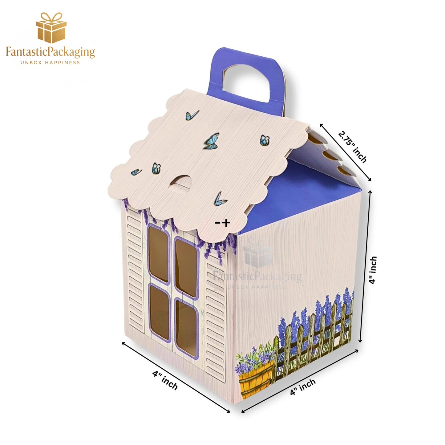 Lavender Bliss Hut Gift Box ā Cottage Style Floral Packaging (4"x4"x6.75")