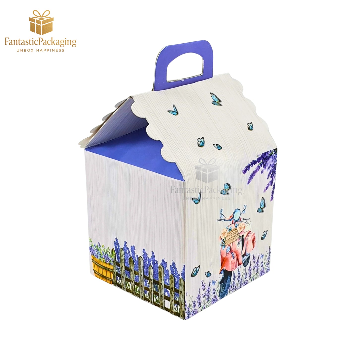 Lavender Bliss Hut Gift Box ā Cottage Style Floral Packaging (4"x4"x6.75")