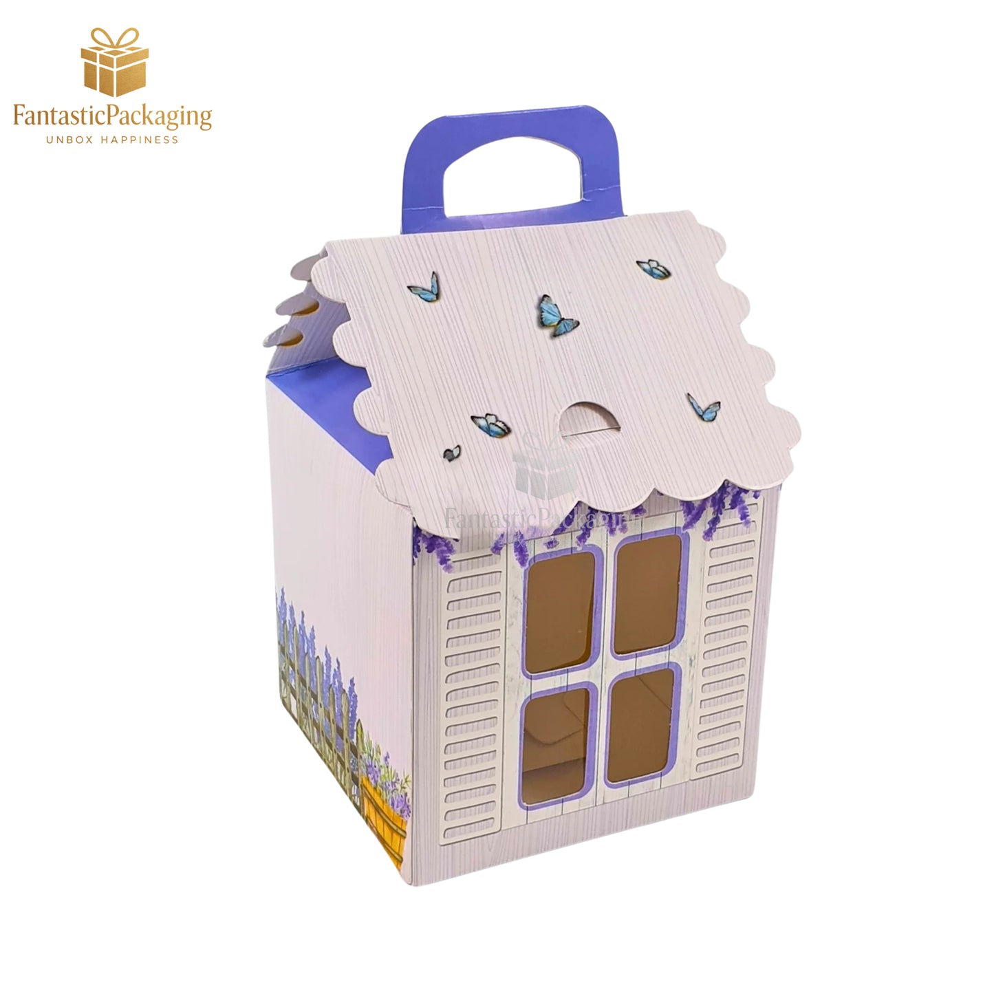 Lavender Bliss Hut Gift Box ā Cottage Style Floral Packaging (4"x4"x6.75")