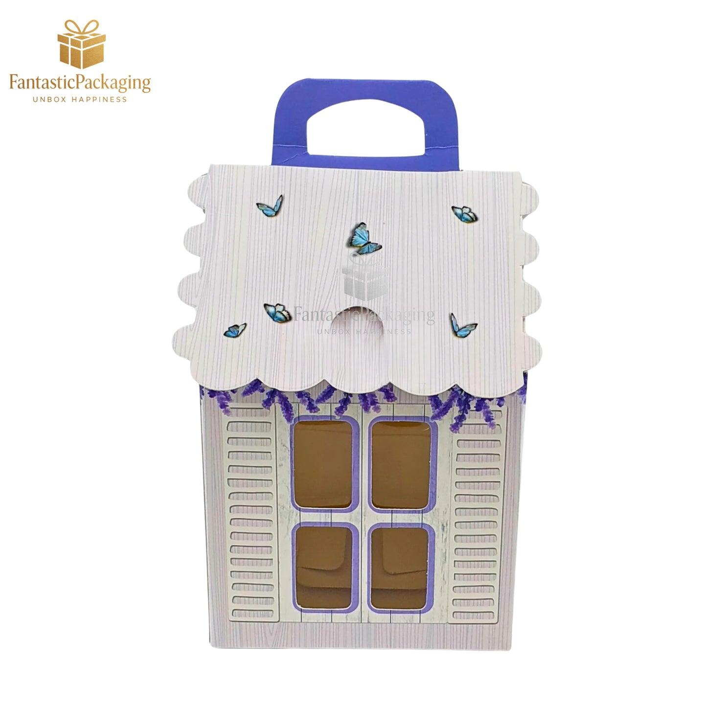 Lavender Bliss Hut Gift Box ā Cottage Style Floral Packaging (4"x4"x6.75")
