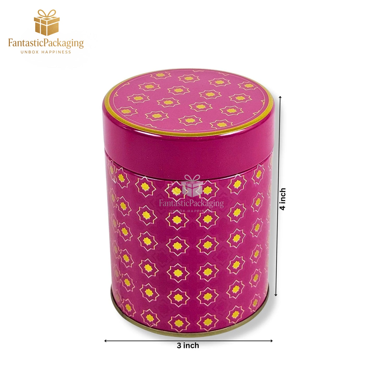 Royal Bloom Cylindrical Tin Box β Elegant Magenta Metal Storage (3"x4")