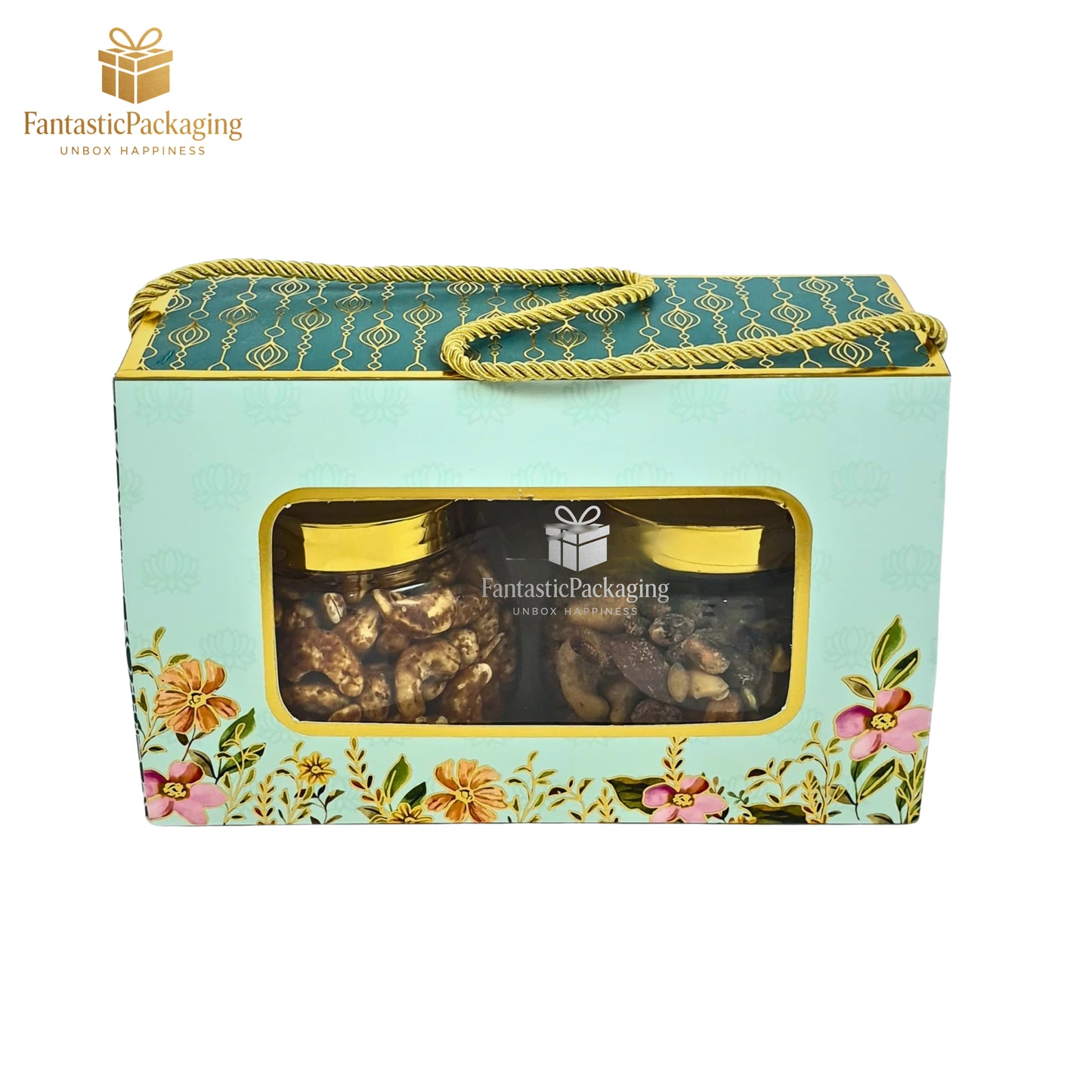 Aqua Royale Window Hamper Box ā Elegant Gift Box with Handle (8.25"x4"x5")