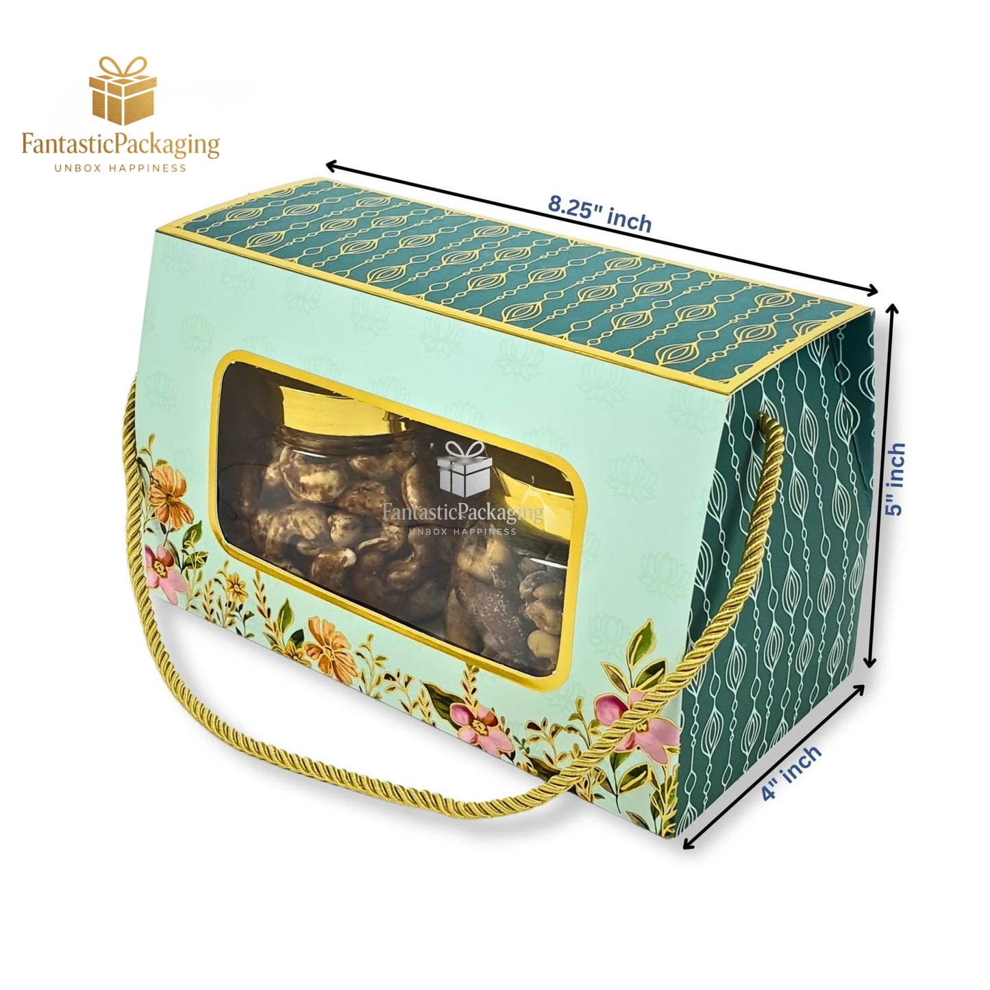 Aqua Royale Window Hamper Box ā Elegant Gift Box with Handle (8.25"x4"x5")