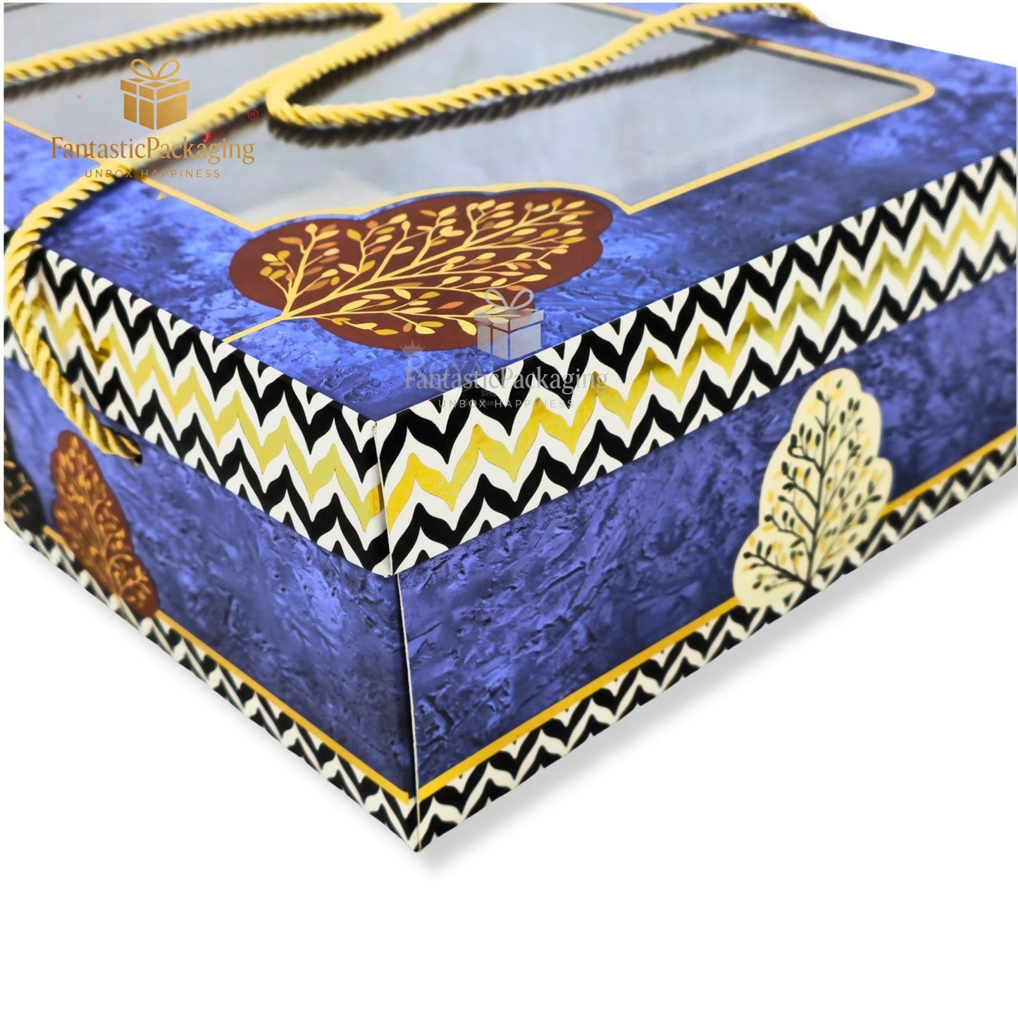 Blue Leaf Window Gift Box – Premium Rope Handle & Transparent Lid