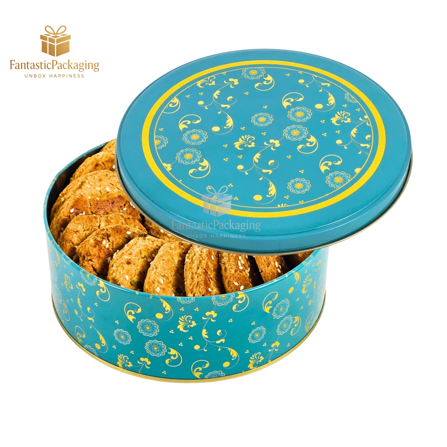 Azure Charm Round Tin Box ā Premium Blue Metal Gift Box (5.5"x3")