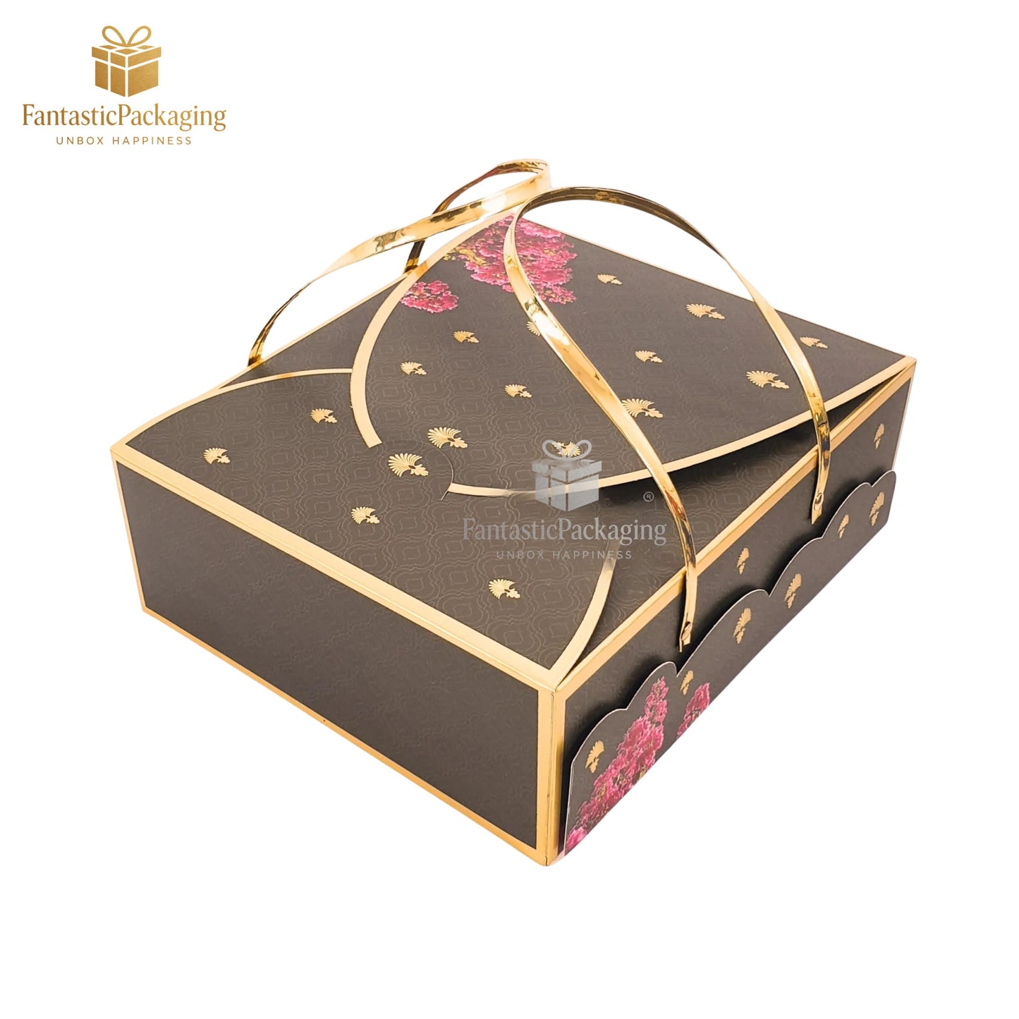 πΈ Luxury Floral Handle Gift Box | Elegant Brown & Gold