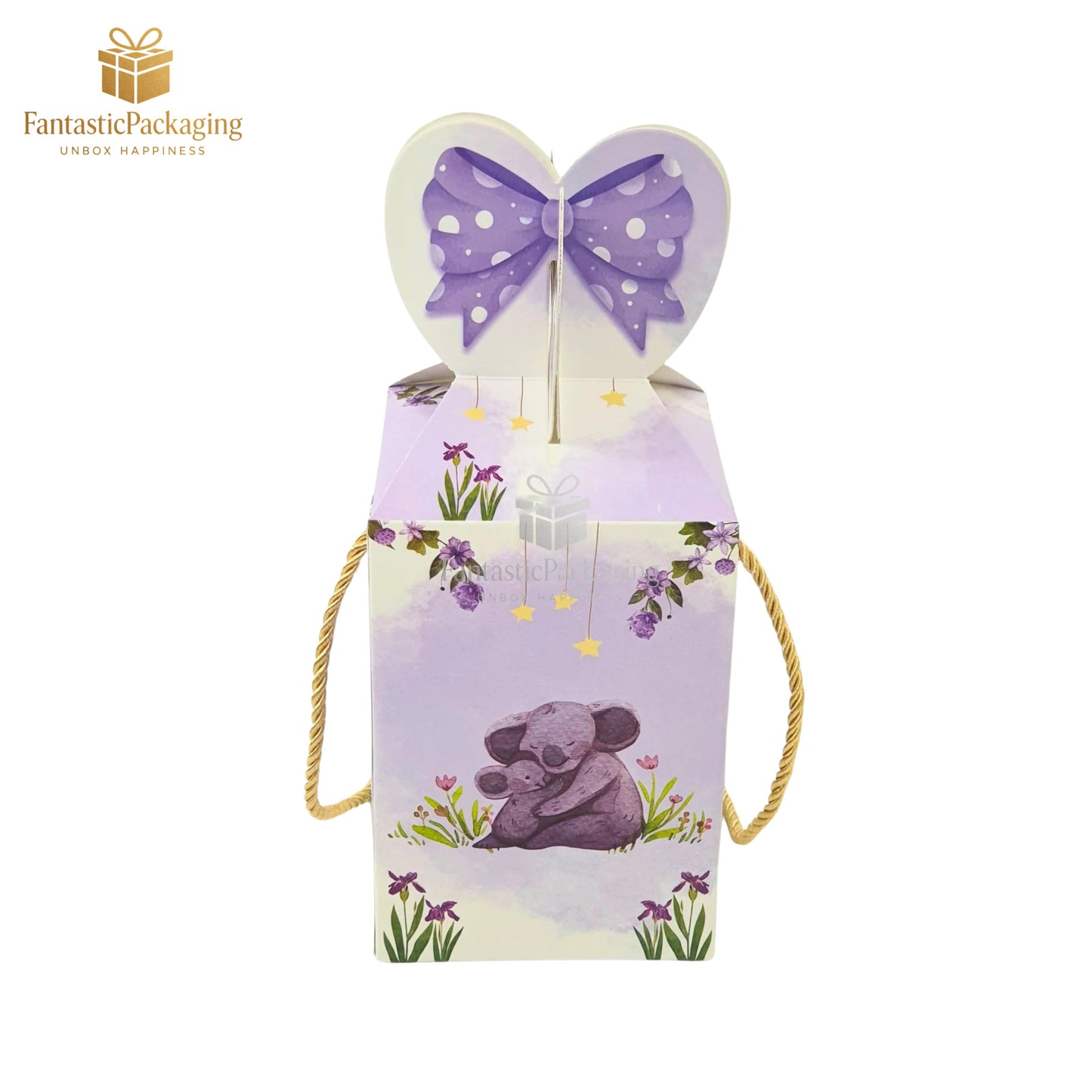π Bow Shape Gift Box | Baby Purple Panda Design | Premium Party Favor Box