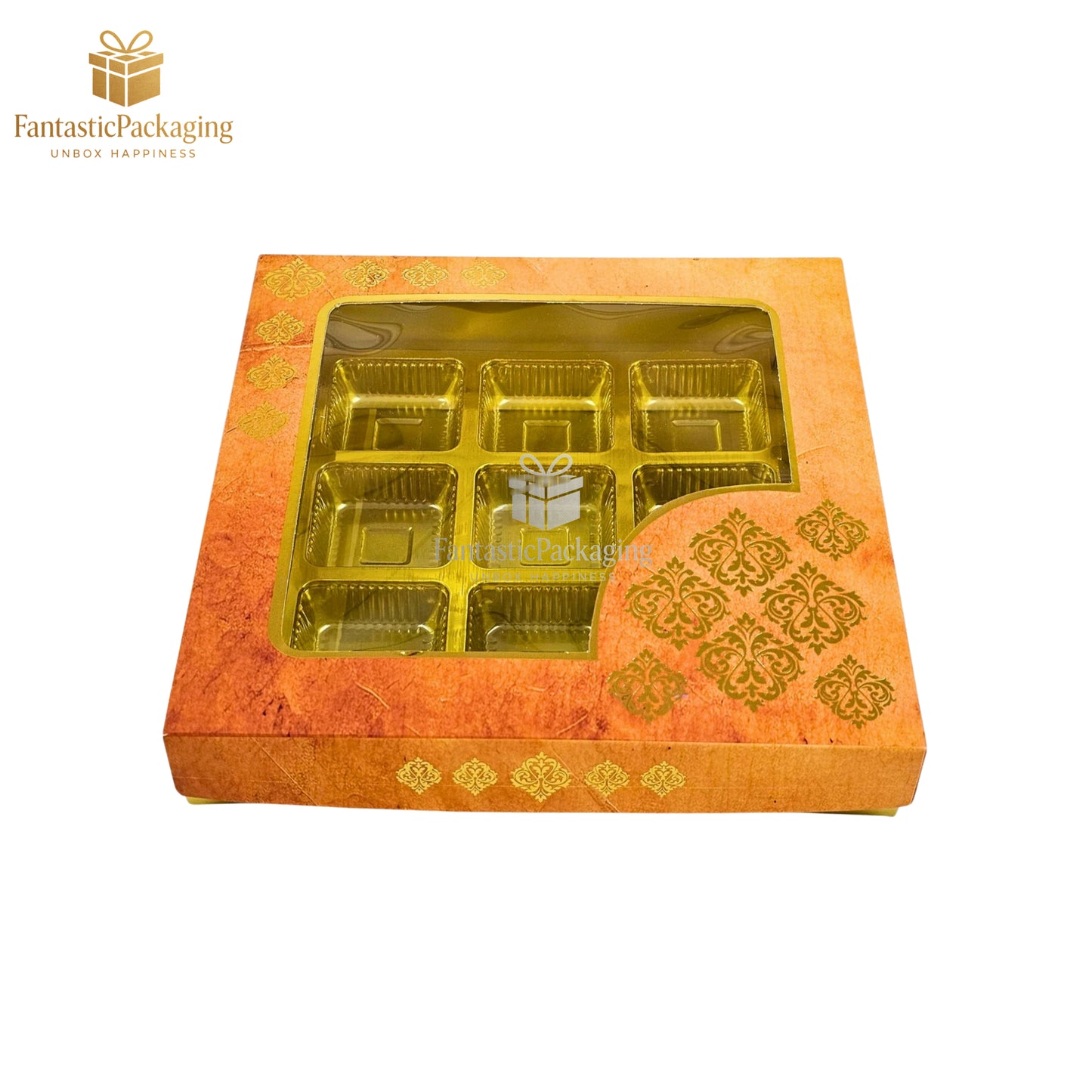 ✨ Premium Window Lid Gift Box | 4 Compartment Rigid Box | Elegant Golden Packaging