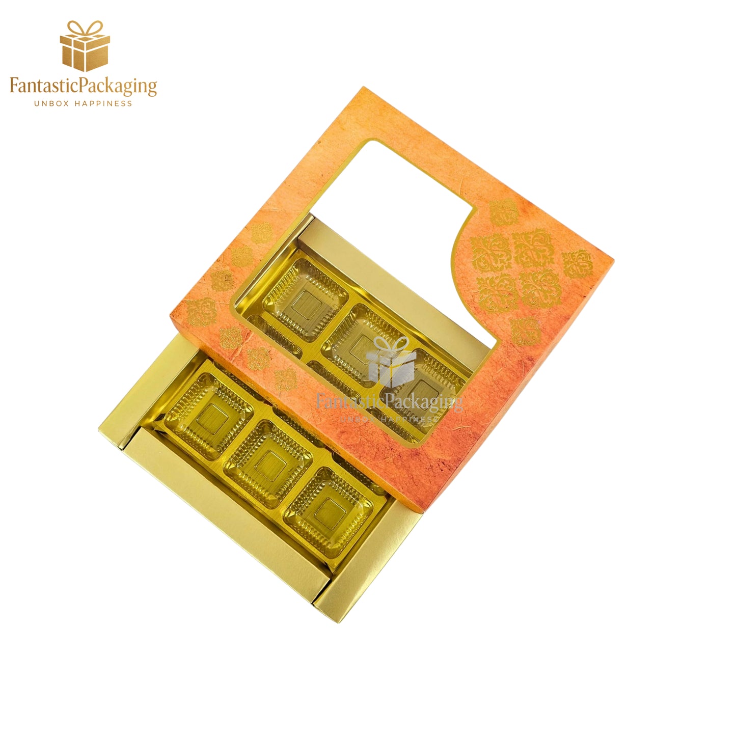 ✨ Premium Window Lid Gift Box | 4 Compartment Rigid Box | Elegant Golden Packaging