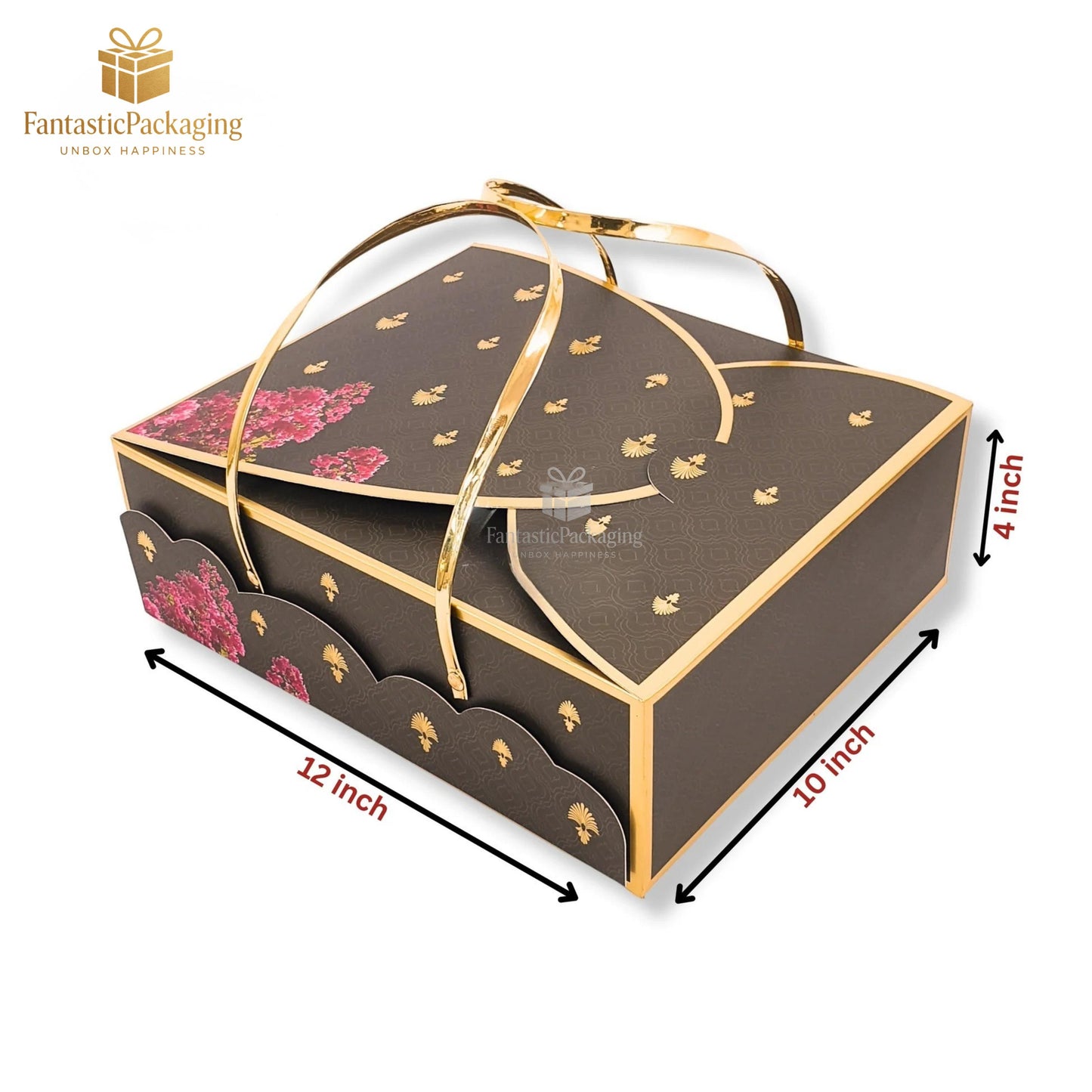 πΈ Luxury Floral Handle Gift Box | Elegant Brown & Gold