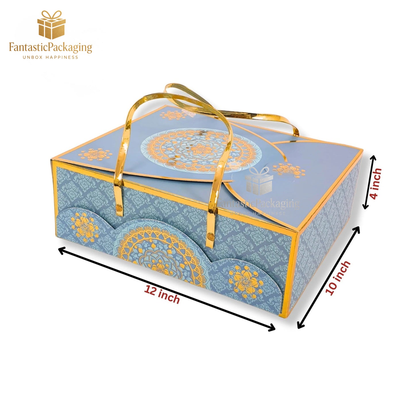 ✨ Premium Blue & Gold Royal Gift Hamper Box | Elegant Festive Packaging with Golden Handle