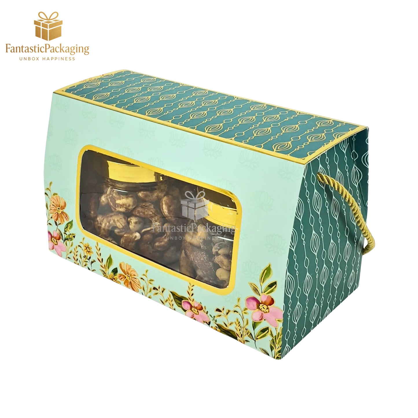 Aqua Royale Window Hamper Box ā Elegant Gift Box with Handle (8.25"x4"x5")