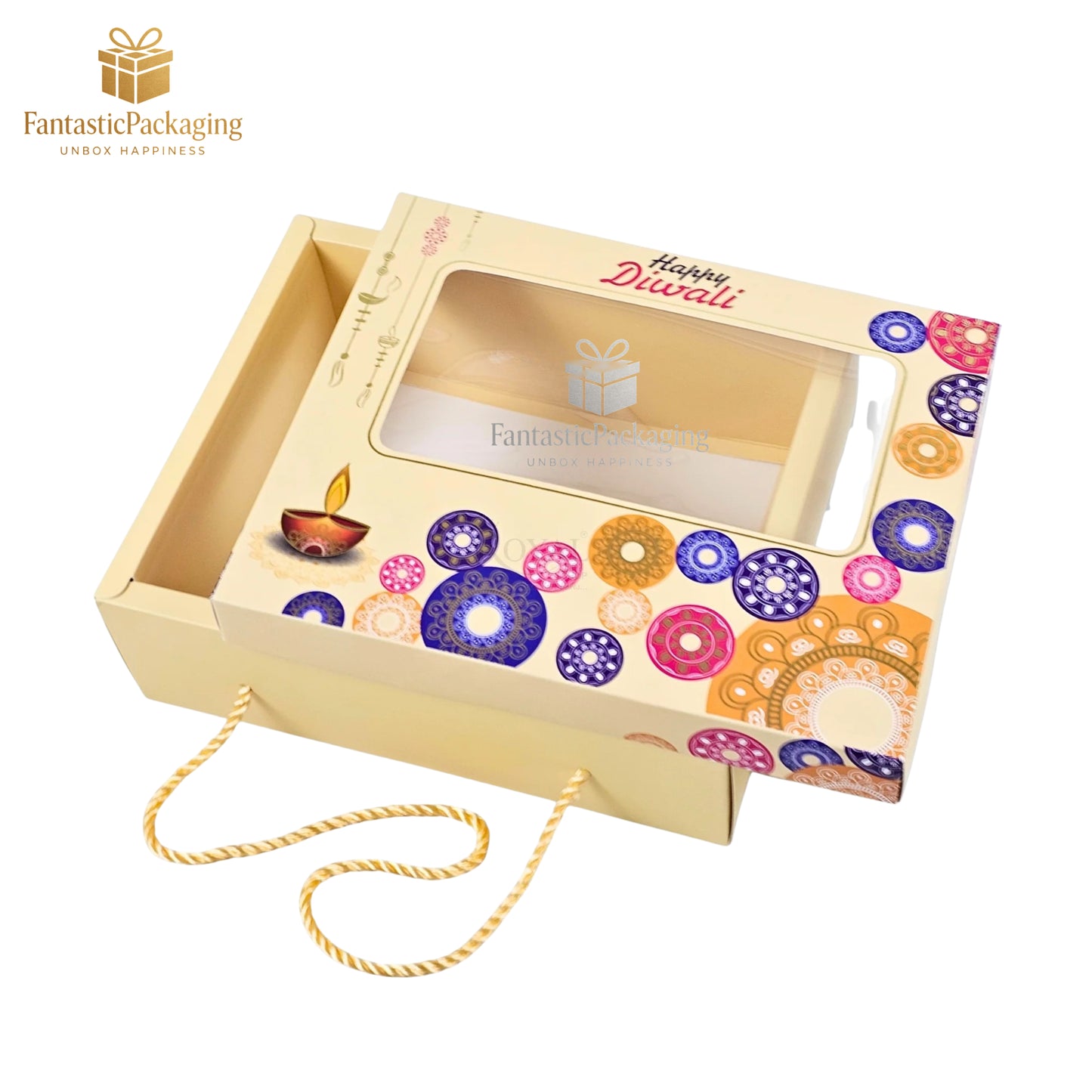 πͺ Premium Diwali Gift Hamper Box | Foil Print & Rope Handle
