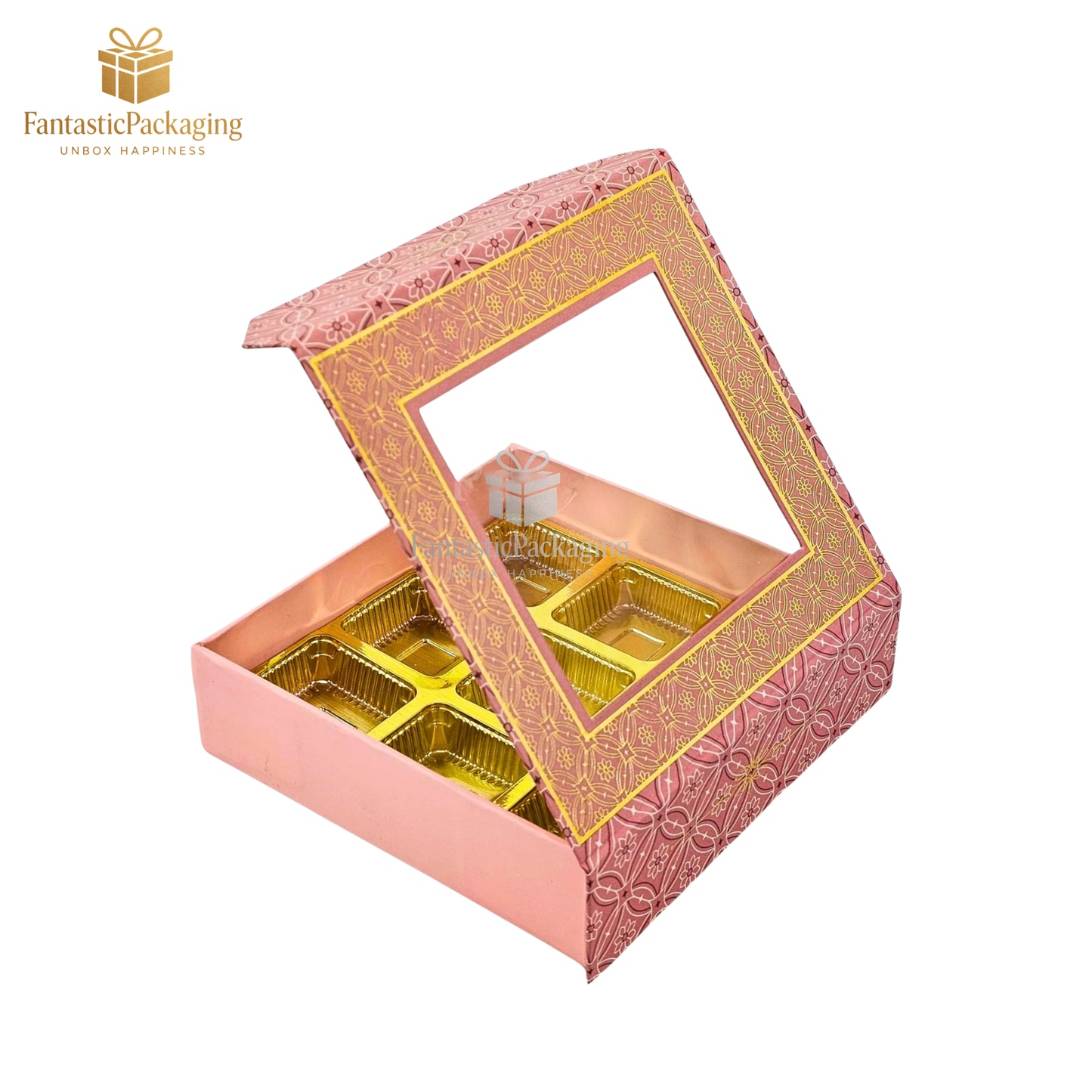 🌸 Premium 9 Cavity Pink Rigid Chocolate Box with Magnetic Flap & Window Display ✨