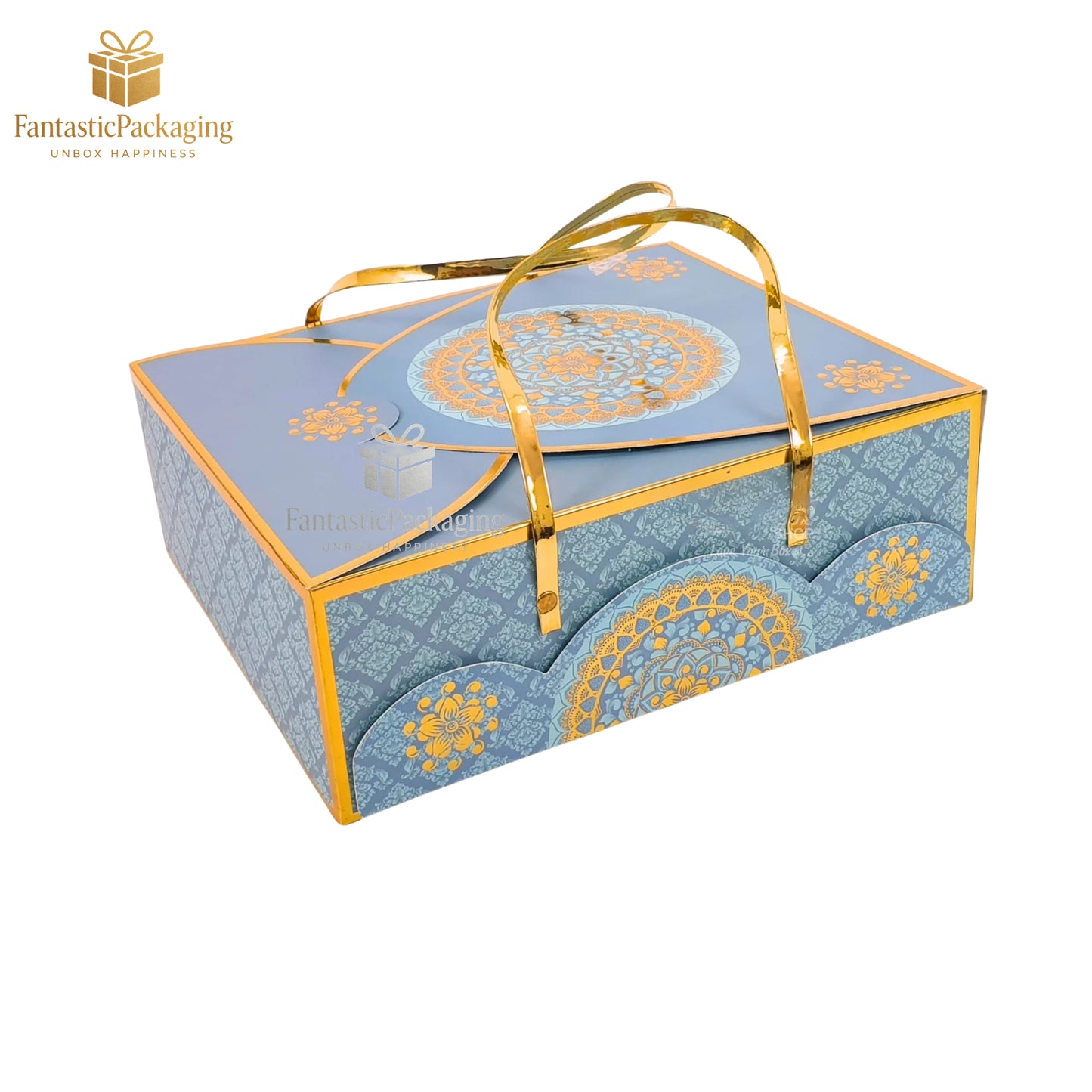 ✨ Premium Blue & Gold Royal Gift Hamper Box | Elegant Festive Packaging with Golden Handle