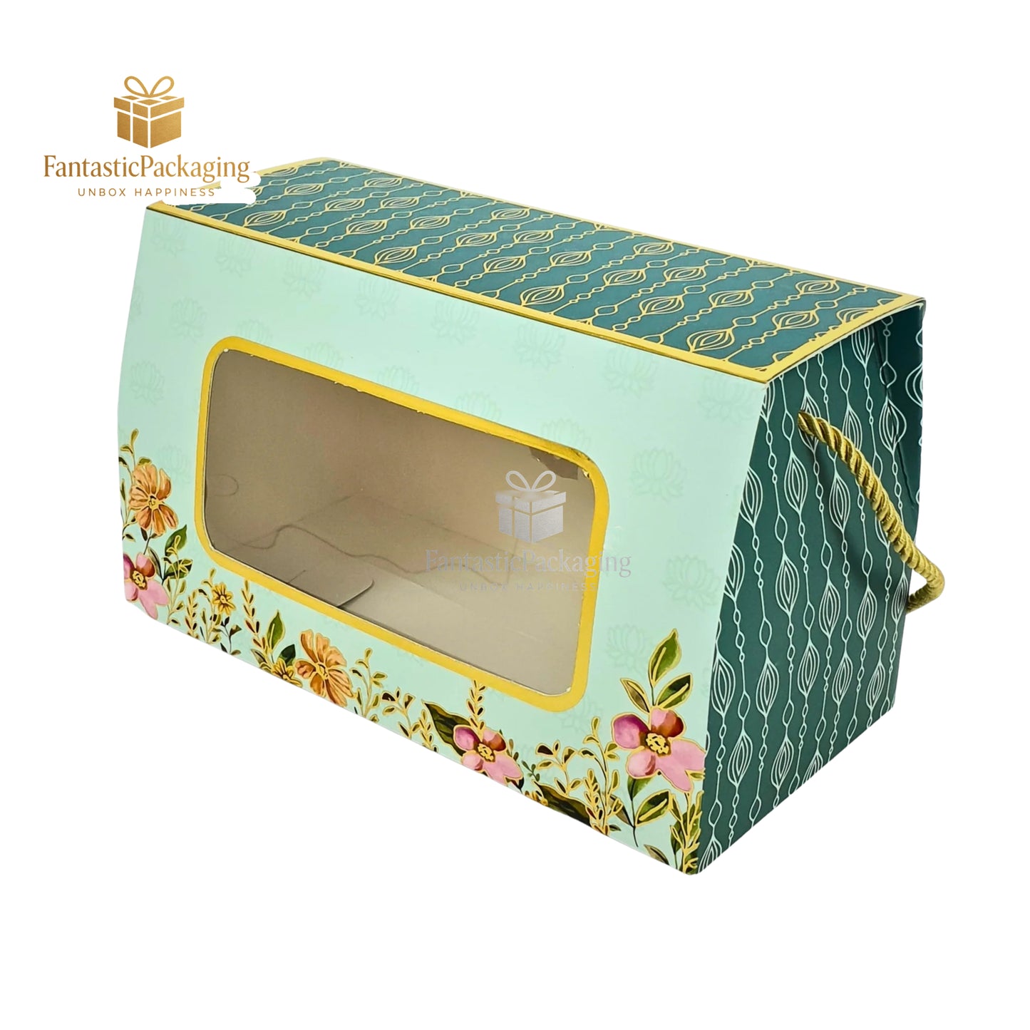 Aqua Royale Window Hamper Box ā Elegant Gift Box with Handle (8.25"x4"x5")