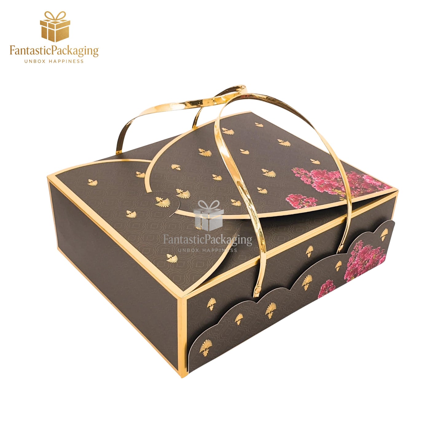 πΈ Luxury Floral Handle Gift Box | Elegant Brown & Gold