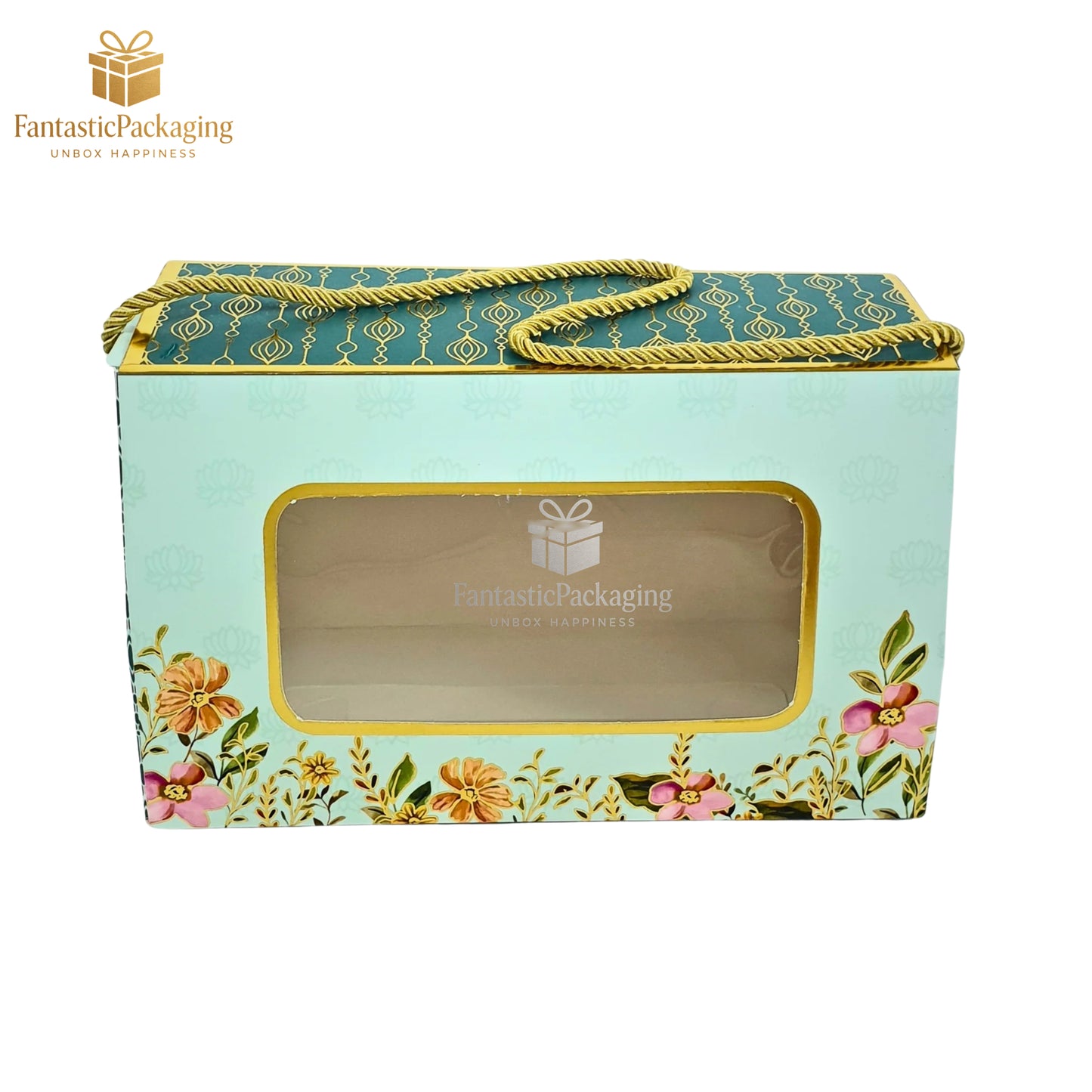 Aqua Royale Window Hamper Box ā Elegant Gift Box with Handle (8.25"x4"x5")