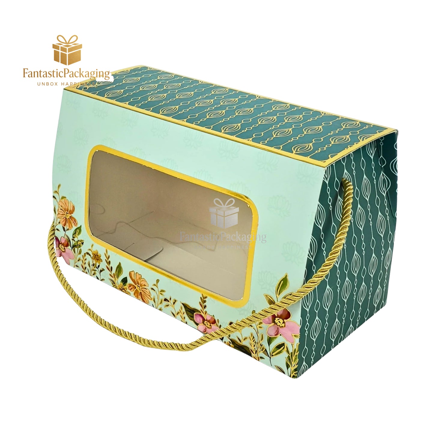 Aqua Royale Window Hamper Box ā Elegant Gift Box with Handle (8.25"x4"x5")
