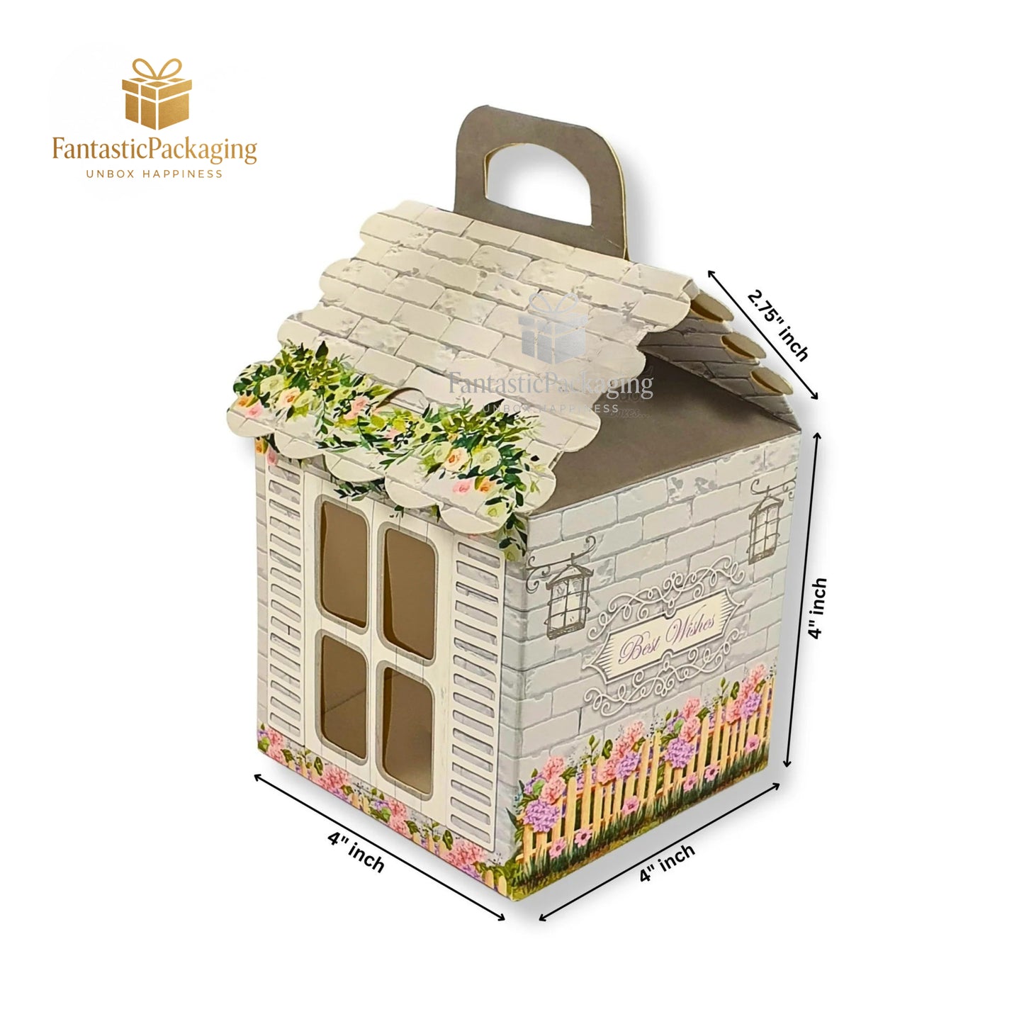 Blossom Cottage Gift Box β Elegant Floral Hut Packaging (4"x4"x6.75")