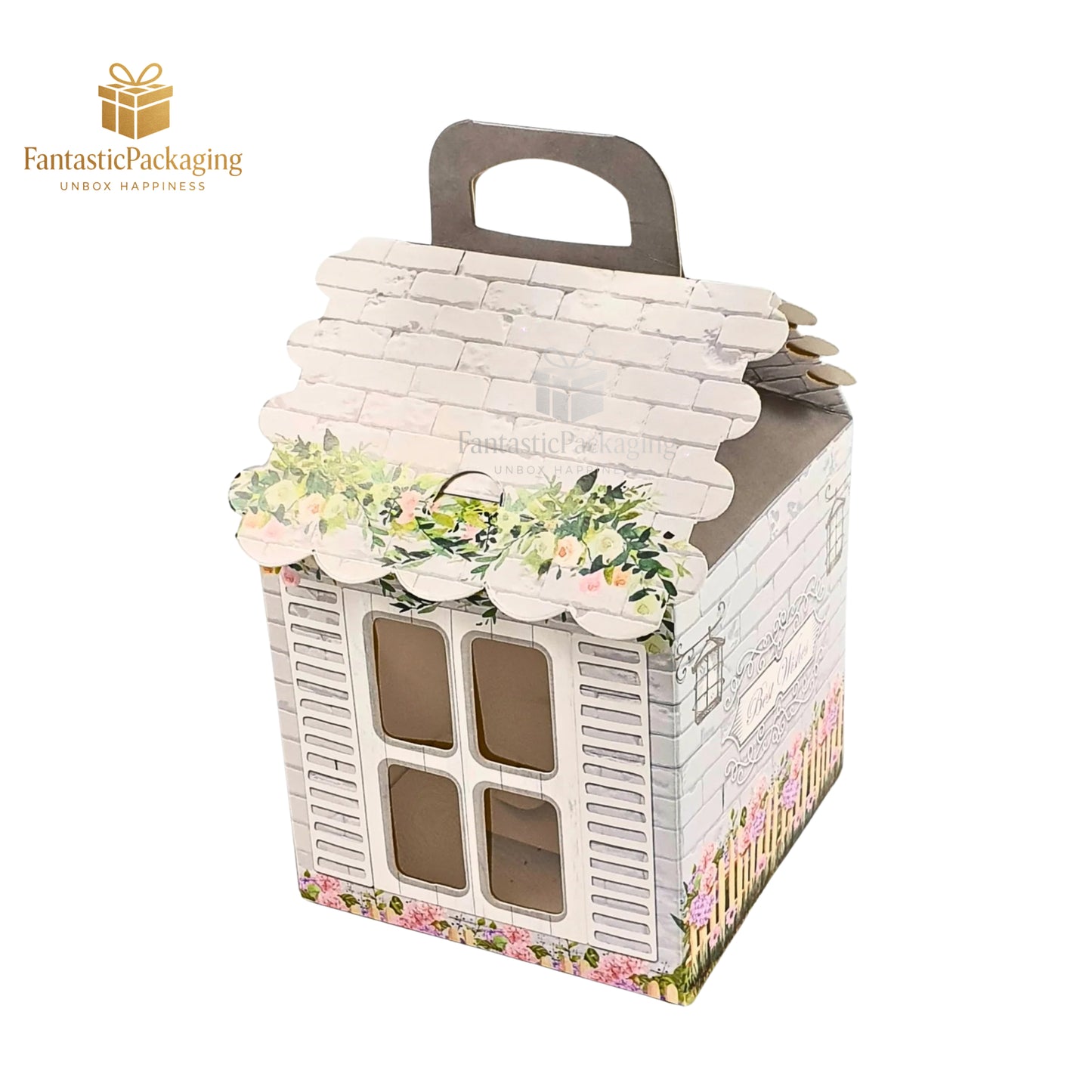 Blossom Cottage Gift Box β Elegant Floral Hut Packaging (4"x4"x6.75")