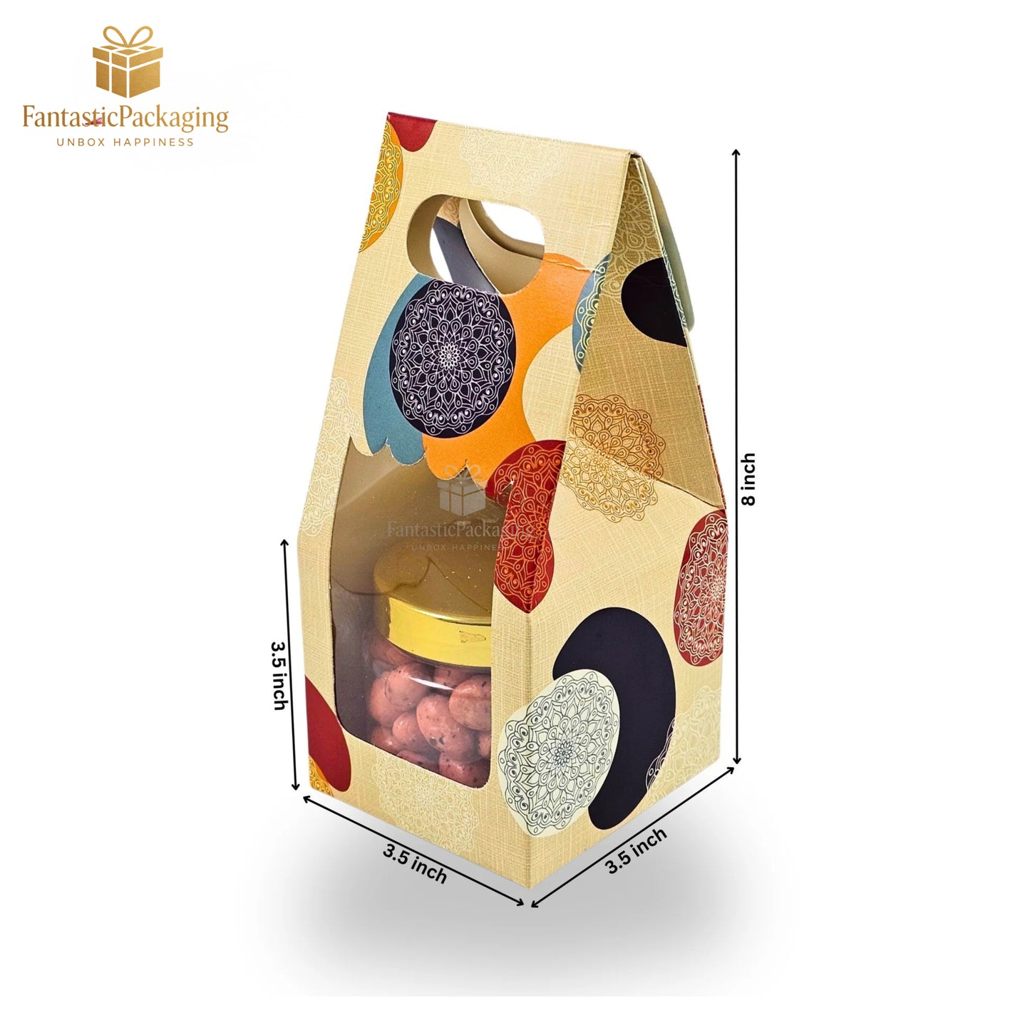 ✨ Festive 1 Jar Carry Bag | Mandala Print Paper Gift Box with Handle ✨