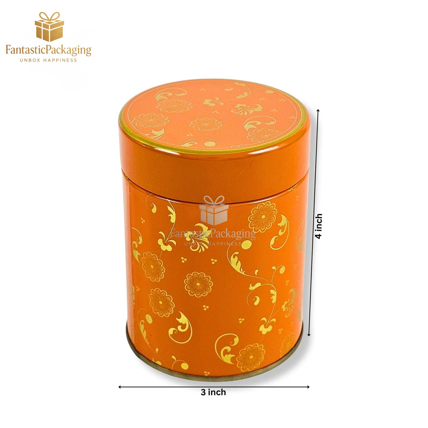 π§‘ Premium Floral Tin Jar | Elegant Orange Round Storage Container πΈ