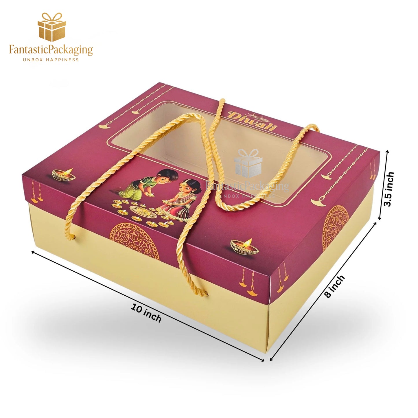 Premium Diwali Gift Hamper Box | Maroon & Cream with Rope Handle | Festive Packaging