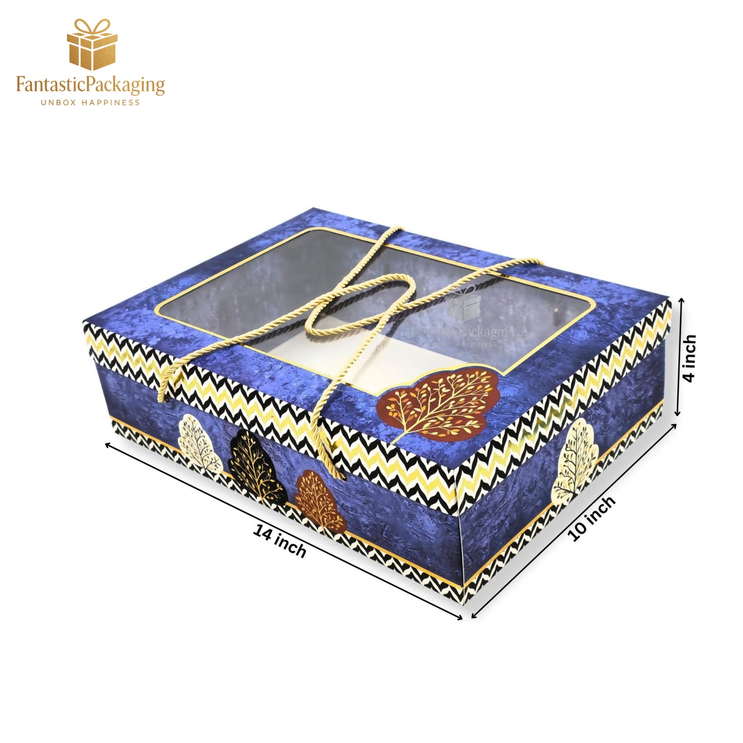 Blue Leaf Window Gift Box – Premium Rope Handle & Transparent Lid