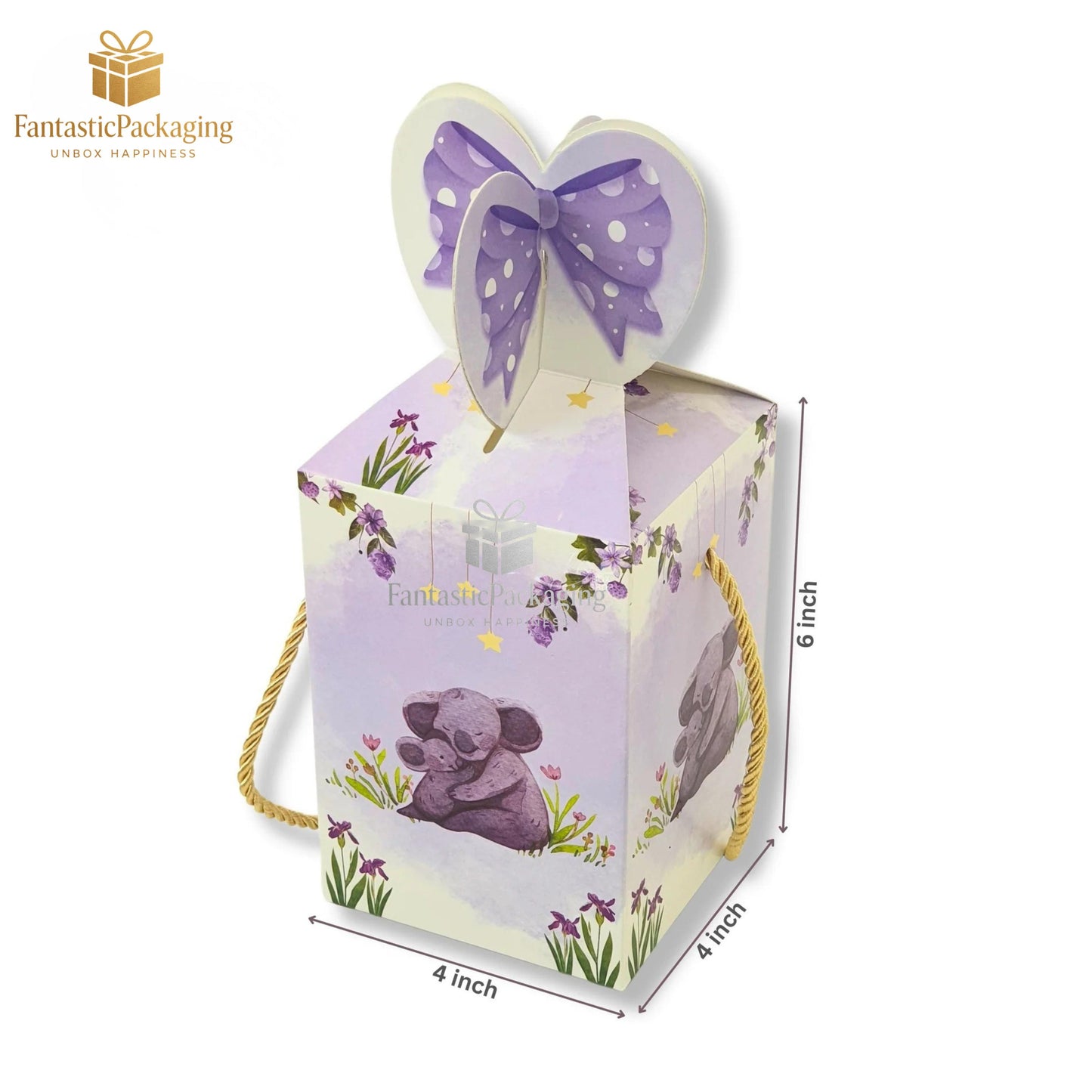 π Bow Shape Gift Box | Baby Purple Panda Design | Premium Party Favor Box