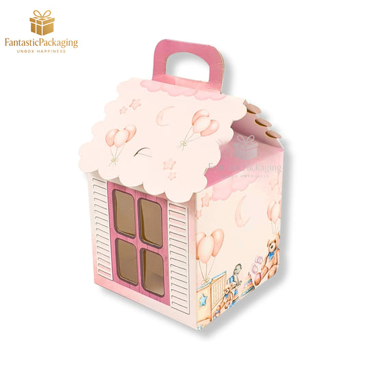 Pink Dream Hut Gift Box – Adorable Baby-Themed Cottage Packaging (4"x4"x6.75")