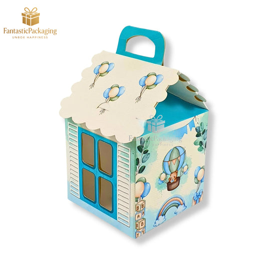 Blue Sky Hut Gift Box – Adorable Cottage-Style Baby Theme Packaging (4"x4"x6.75")