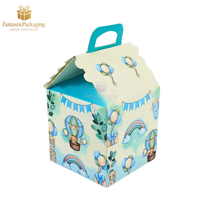 Blue Sky Hut Gift Box – Adorable Cottage-Style Baby Theme Packaging (4"x4"x6.75")