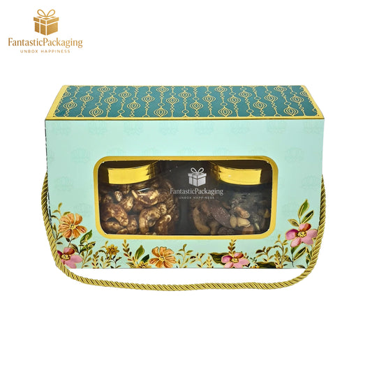 Aqua Royale Window Hamper Box – Elegant Gift Box with Handle (8.25"x4"x5")