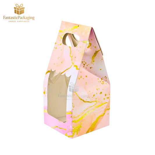 💖 Elegant 1 Jar Carry Bag | Pink Marble Print Paper Gift Box with Handle 💫