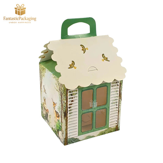 Enchanted Forest Hut Gift Box – Cottage-Style Packaging with Handle (4"x4"x6.75")
