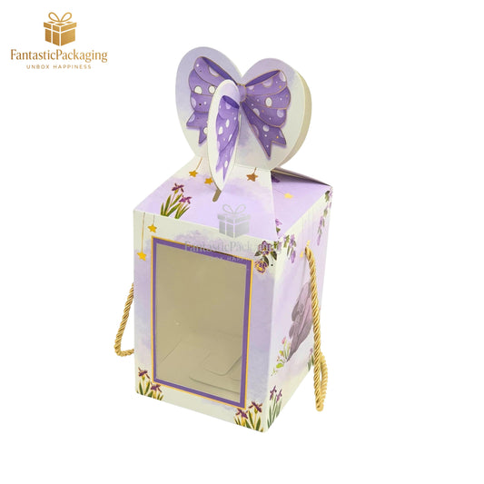 🎀 Bow Shape Gift Box | Baby Purple Panda Design | Premium Party Favor Box