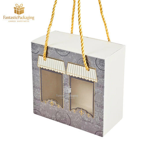 2 Jar Gift Hamper Box with Handle | Dual Window Packaging Box