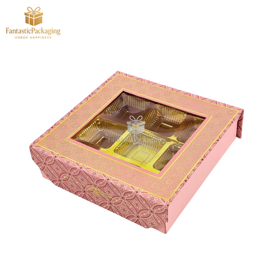 🌸 Premium 9 Cavity Pink Rigid Chocolate Box with Magnetic Flap & Window Display ✨