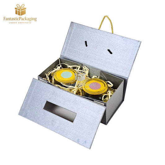Elegant 2 Jar Rigid Hamper Box | Premium Gift Packaging with Handle
