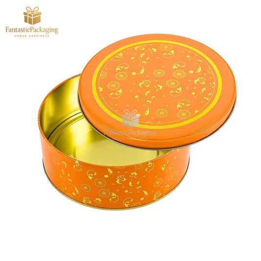 Sunset Bloom Round Tin Box – Premium Orange Metal Gift Box (5.5"x3")
