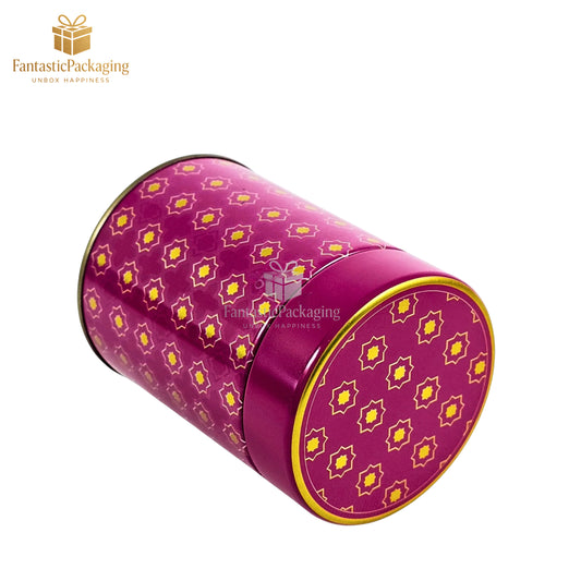 Royal Bloom Cylindrical Tin Box – Elegant Magenta Metal Storage (3"x4")