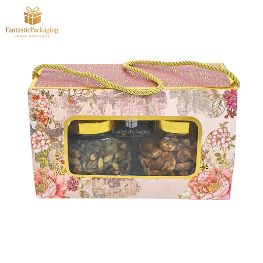 Blossom Luxe Window Hamper Box – Floral Gift Box with Handle (8.25"x4"x5")