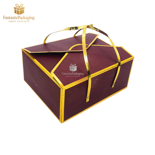 Regal Maroon Luxe Gift Box with Golden Handle – 10"x8"x4.5"